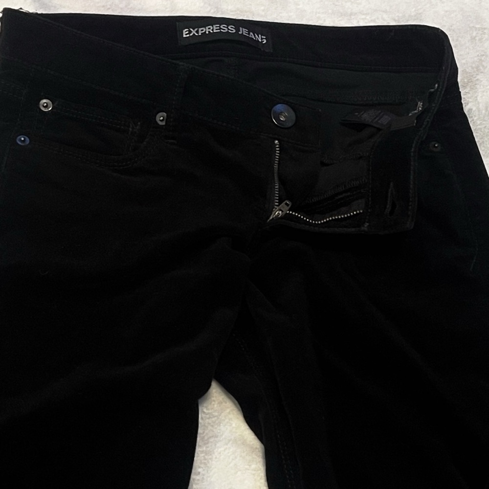 Express Stella Low Rise Velour Legging Skinny Pants Solid Black Size 6 Pockets - Picture 5 of 7